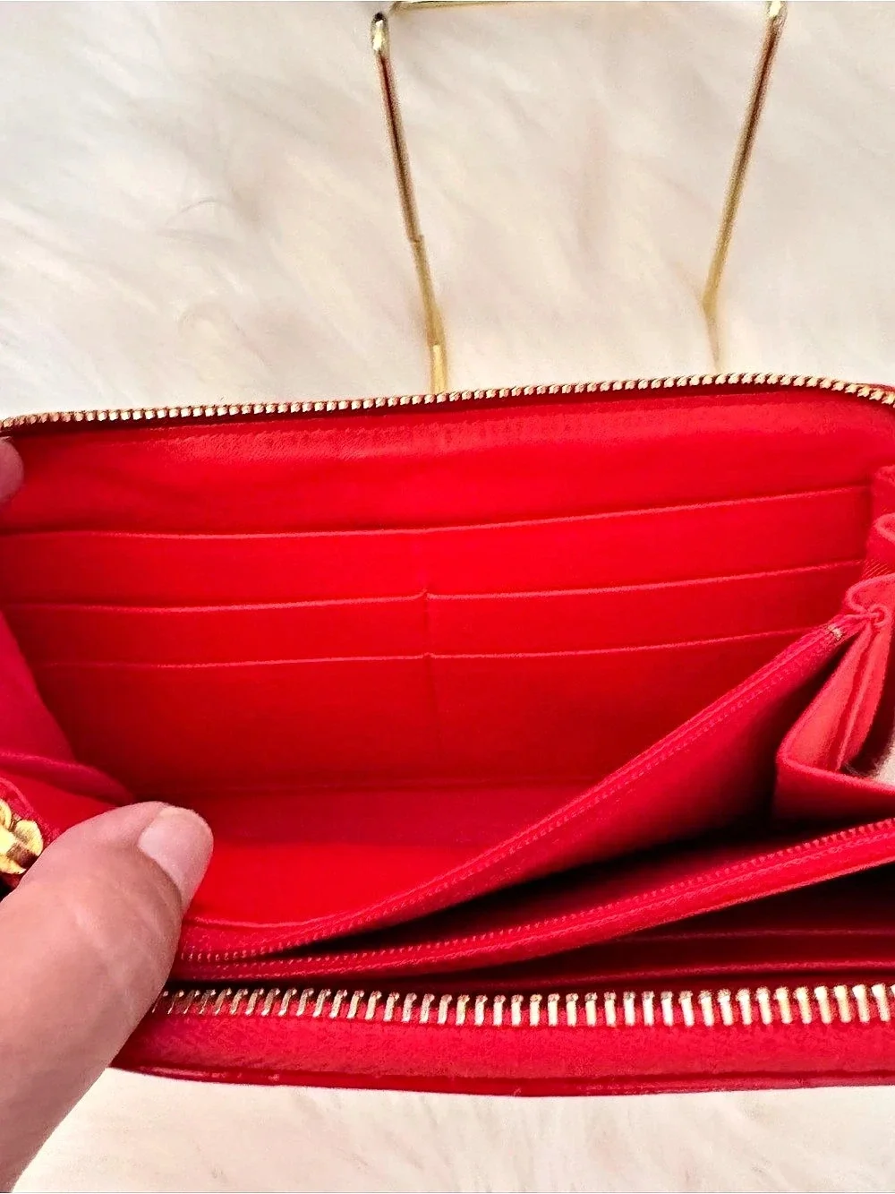 Chanel Red Puzzle Patent Leather Long Zip Around Wallet with Gold-Tone Hardware
